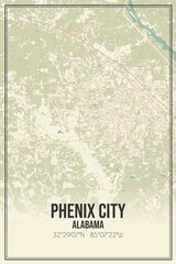 Retro US city map of Phenix City, Alabama. Vintage street map.