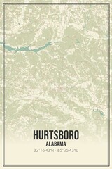 Retro US city map of Hurtsboro, Alabama. Vintage street map.