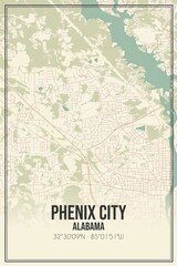 Retro US city map of Phenix City, Alabama. Vintage street map.