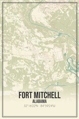Retro US city map of Fort Mitchell, Alabama. Vintage street map.