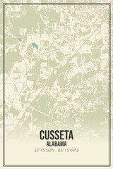 Retro US city map of Cusseta, Alabama. Vintage street map.