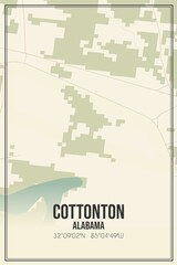 Retro US city map of Cottonton, Alabama. Vintage street map.
