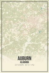 Retro US city map of Auburn, Alabama. Vintage street map.