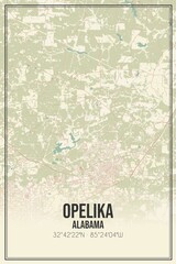 Retro US city map of Opelika, Alabama. Vintage street map.