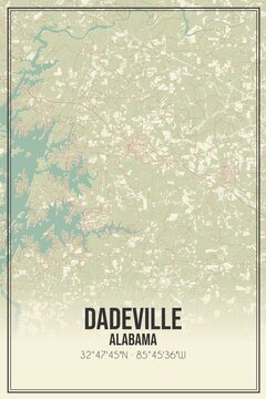 Retro US city map of Dadeville, Alabama. Vintage street map.