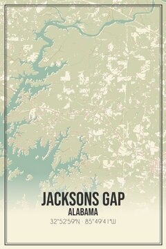 Retro US city map of Jacksons Gap, Alabama. Vintage street map.