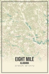 Retro US city map of Eight Mile, Alabama. Vintage street map.