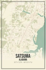 Retro US city map of Satsuma, Alabama. Vintage street map.