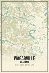 Retro US city map of Wagarville, Alabama. Vintage street map.