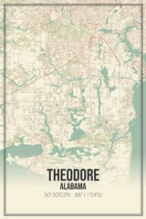 Retro US city map of Theodore, Alabama. Vintage street map.