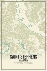 Retro US city map of Saint Stephens, Alabama. Vintage street map.