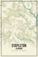Retro US city map of Stapleton, Alabama. Vintage street map.