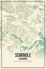 Retro US city map of Seminole, Alabama. Vintage street map.