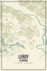 Retro US city map of Leroy, Alabama. Vintage street map.