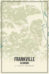 Retro US city map of Frankville, Alabama. Vintage street map.