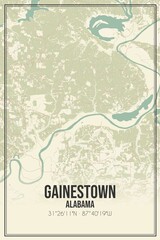 Retro US city map of Gainestown, Alabama. Vintage street map.