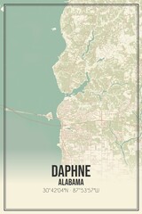 Retro US city map of Daphne, Alabama. Vintage street map.