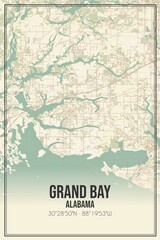 Retro US city map of Grand Bay, Alabama. Vintage street map.