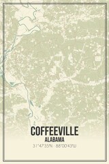 Retro US city map of Coffeeville, Alabama. Vintage street map.