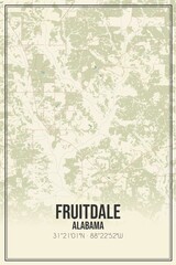 Retro US city map of Fruitdale, Alabama. Vintage street map.