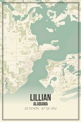 Retro US city map of Lillian, Alabama. Vintage street map.