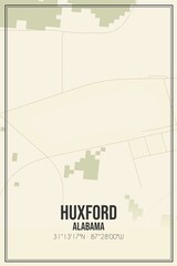 Retro US city map of Huxford, Alabama. Vintage street map.
