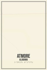 Retro US city map of Atmore, Alabama. Vintage street map.