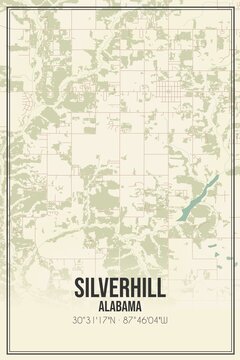 Retro US city map of Silverhill, Alabama. Vintage street map.