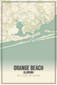 Retro US city map of Orange Beach, Alabama. Vintage street map.