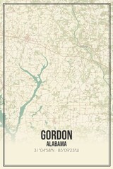 Retro US city map of Gordon, Alabama. Vintage street map.