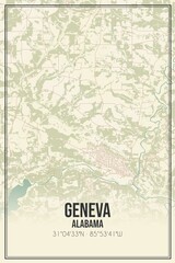 Retro US city map of Geneva, Alabama. Vintage street map.