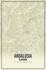 Retro US city map of Andalusia, Alabama. Vintage street map.