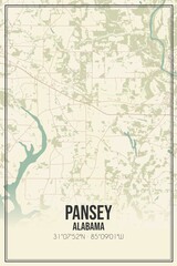 Retro US city map of Pansey, Alabama. Vintage street map.