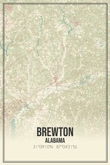 Retro US city map of Brewton, Alabama. Vintage street map.