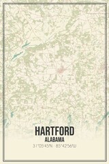 Retro US city map of Hartford, Alabama. Vintage street map.