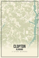 Retro US city map of Clopton, Alabama. Vintage street map.