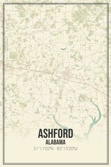 Retro US city map of Ashford, Alabama. Vintage street map.
