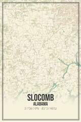 Retro US city map of Slocomb, Alabama. Vintage street map.