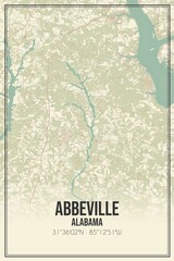 Retro US city map of Abbeville, Alabama. Vintage street map.