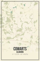 Retro US city map of Cowarts, Alabama. Vintage street map.