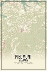 Retro US city map of Piedmont, Alabama. Vintage street map.