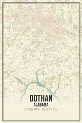 Retro US city map of Dothan, Alabama. Vintage street map.