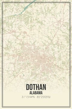 Retro US city map of Dothan, Alabama. Vintage street map.