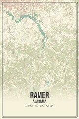 Retro US city map of Ramer, Alabama. Vintage street map.