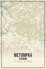 Retro US city map of Wetumpka, Alabama. Vintage street map.
