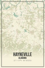 Retro US city map of Hayneville, Alabama. Vintage street map.