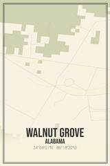 Retro US city map of Walnut Grove, Alabama. Vintage street map.