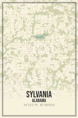 Retro US city map of Sylvania, Alabama. Vintage street map.