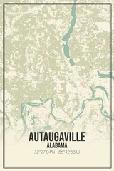 Retro US city map of Autaugaville, Alabama. Vintage street map.