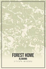 Retro US city map of Forest Home, Alabama. Vintage street map.